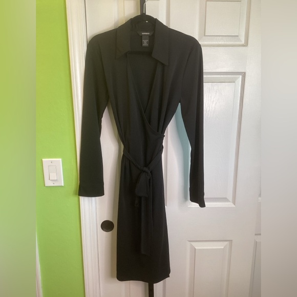 Express Classic Black Wrap Shirt Dress, size 11/12 - Picture 1 of 5
